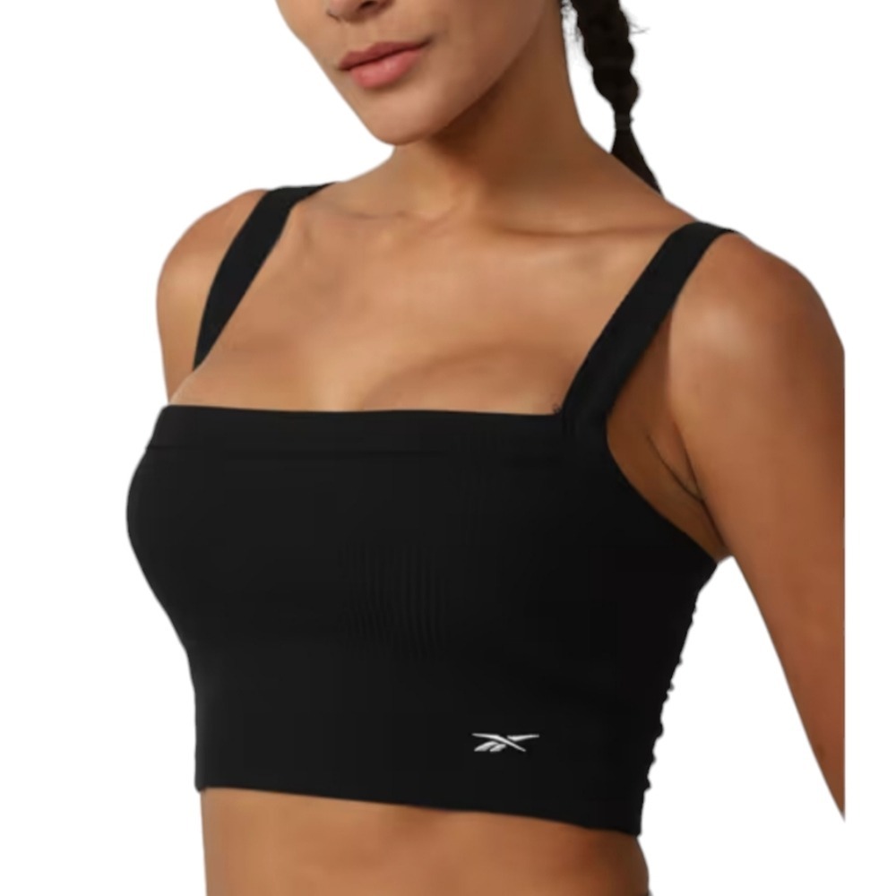 Reebok Womens Class Stripes Sports Bra Black Small‎